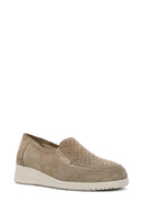 Women's Beige Wedge Heel Suede Leather Comfort Loafer | Derimod