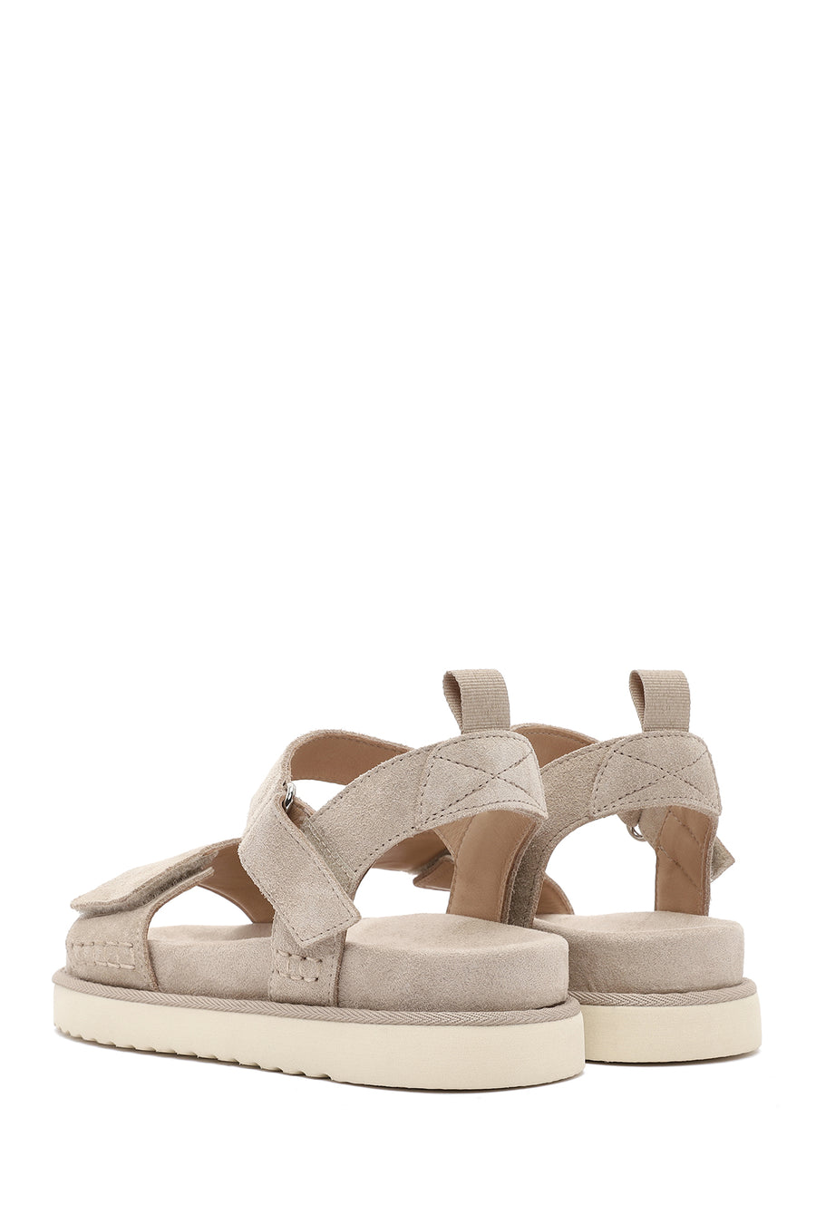 Women's Cream Strappy Thick Soled Suede Leather Sandals