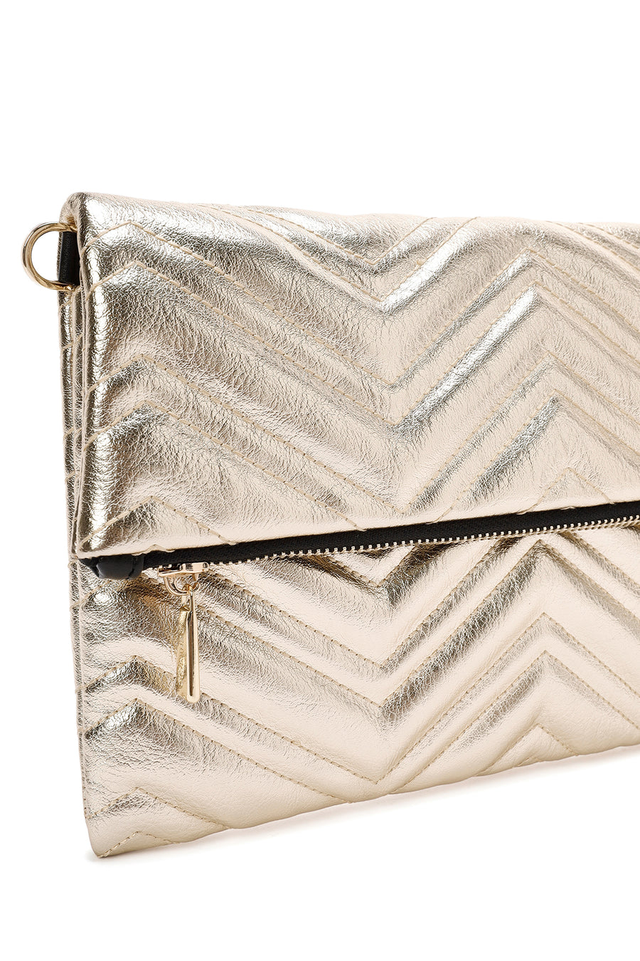 Women's Gold Long Chain Strap Quilted Clutch Bag