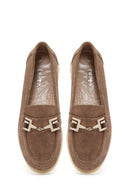 Women's Mink Suede Leather Comfort Loafer with Lace-up and Buckle | Derimod
