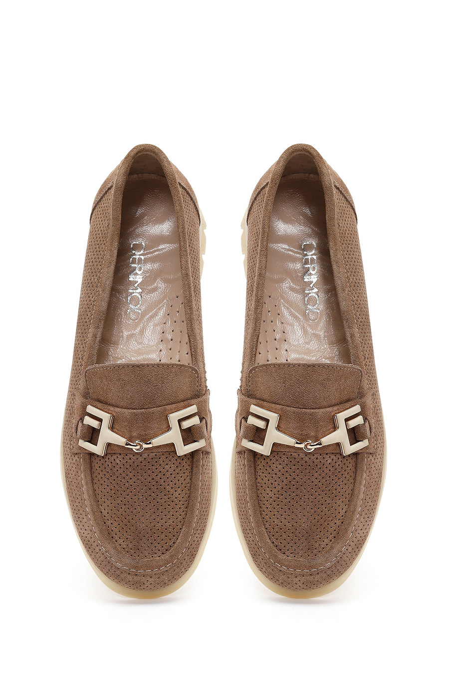 Kadın Vizon Bağcıklı Tokalı Süet Deri Comfort Loafer