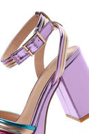 Women's Purple Metallic Thick Heeled Sandals | Derimod