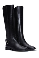 Women's Black Leather Buckle Zippered Boots | Derimod