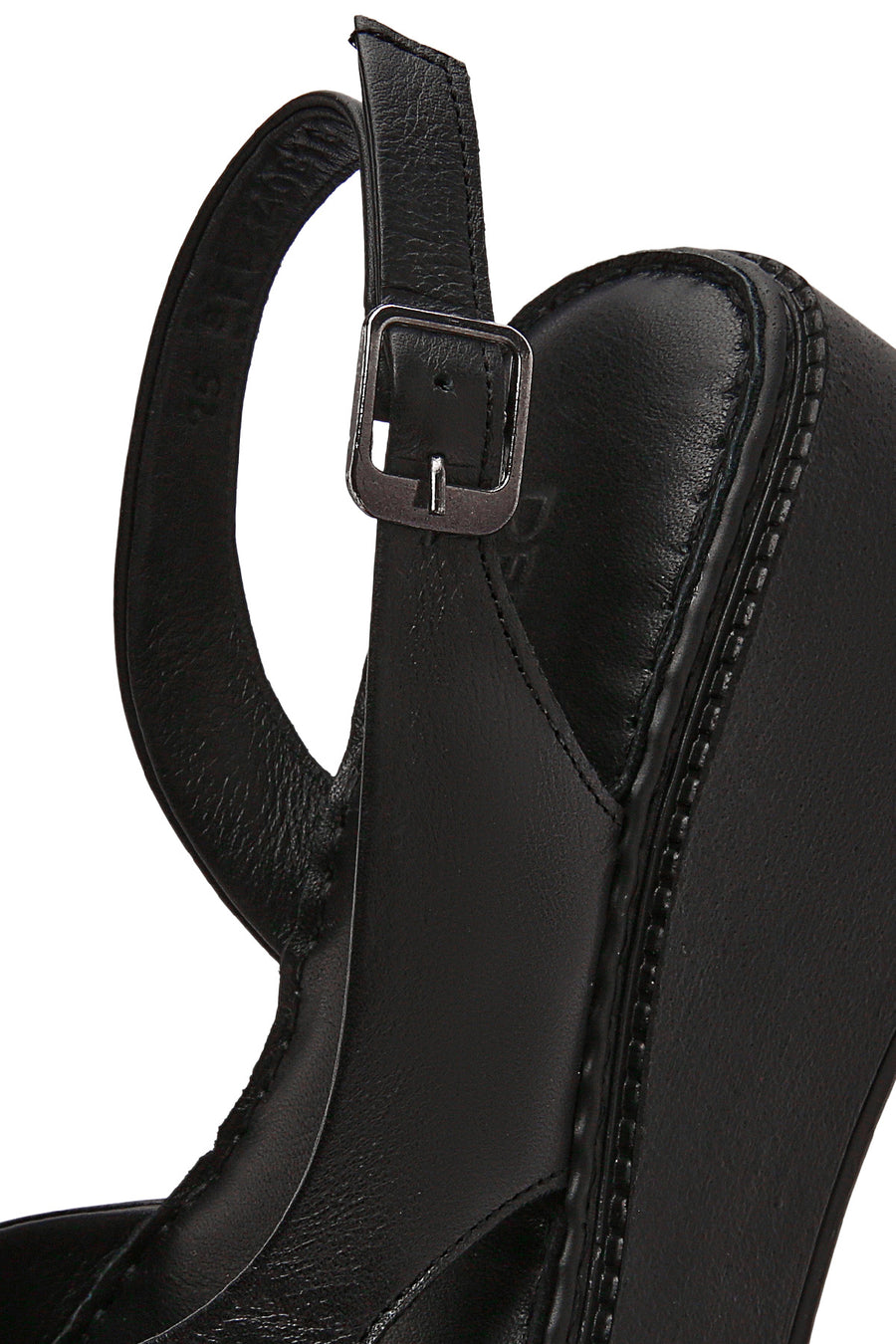 Women's Black Thick Soled Leather Comfort Sandals