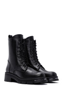 Women's Black Leather Zippered Boots | Derimod