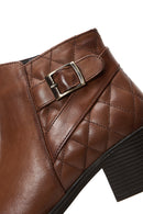 Women's Brown Zippered Buckle Detailed Thick Heeled Leather Boots | Derimod