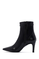 Women's Black Leather Buckle Thin Heeled Boots | Derimod