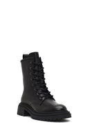 Women's Black Zippered Thick-Soled Leather Boot | Derimod