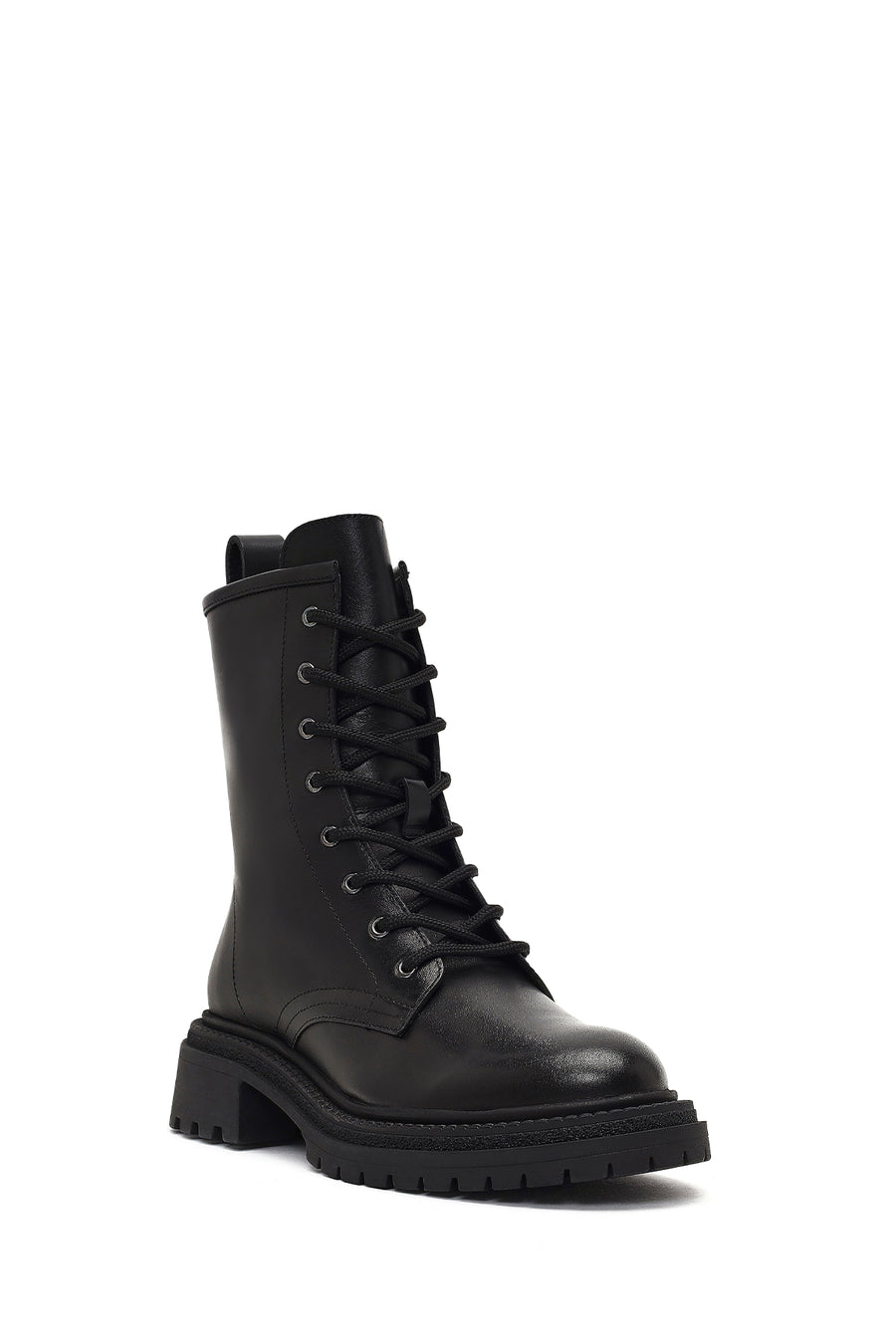 Women's Black Zippered Thick-Soled Leather Boot