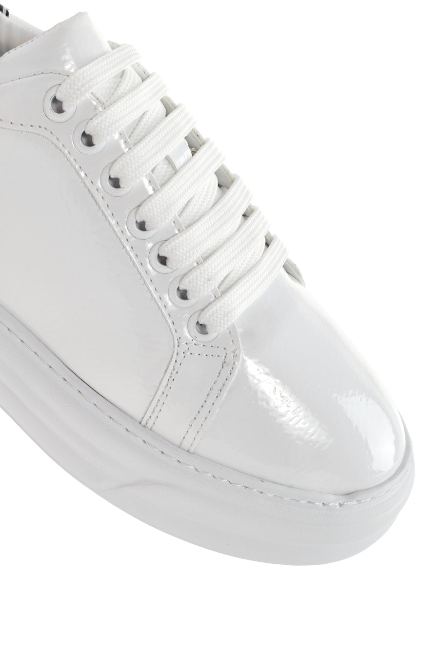 Women's White Patent Leather Thick Soled Sneaker