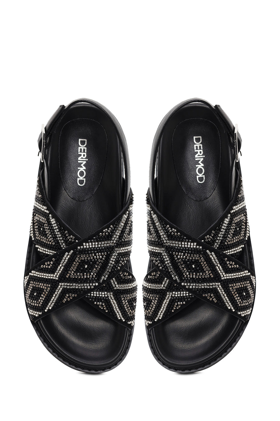 Woman Black Ankle-Buckle Embellished Sandals
