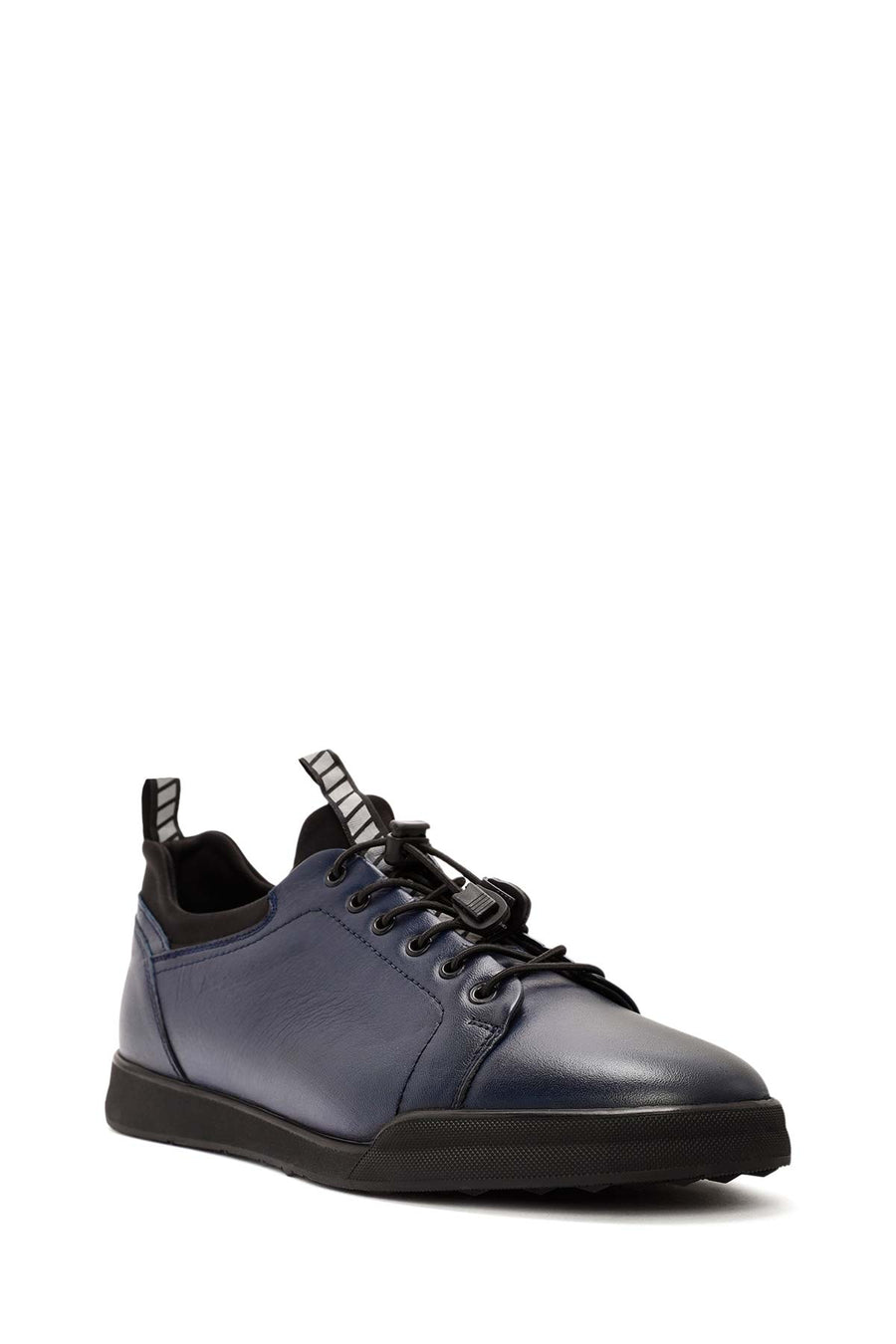 Erkek Lacivert Bağcıklı Deri Sneaker