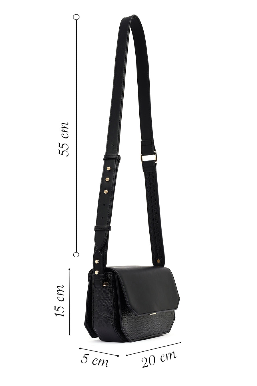Women's Black Long Strap Patterned Crossbody Bag