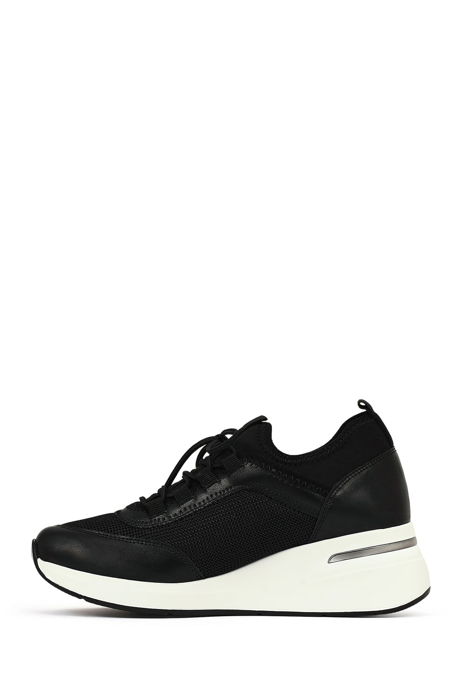 Kadın Siyah Bağcıklı Dolgu Topuklu Sneaker