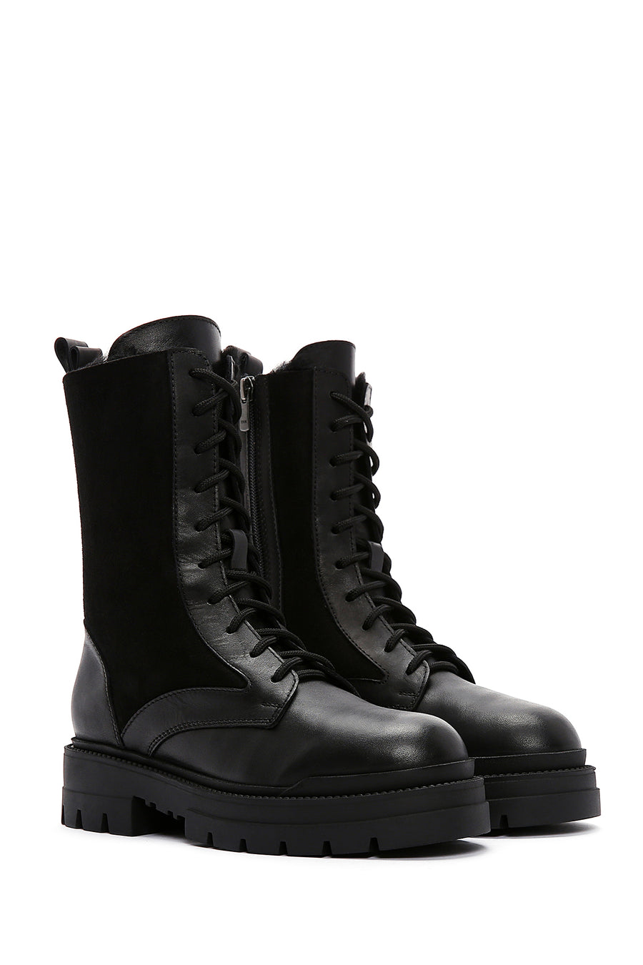 Women's Black Leather Zippered Boots