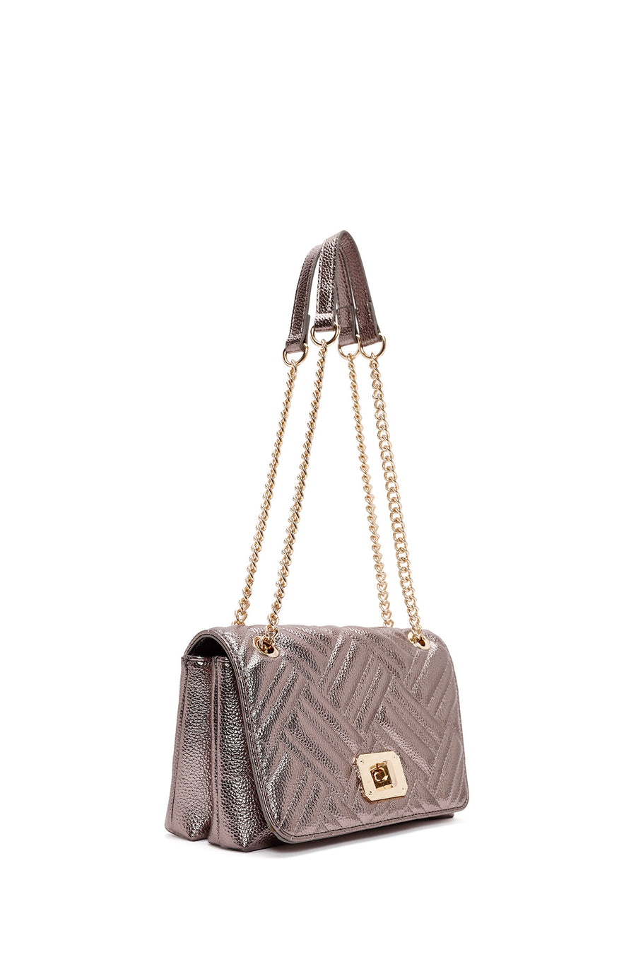 Women's Bronze Long Chain Strap Quilted Shoulder Bag