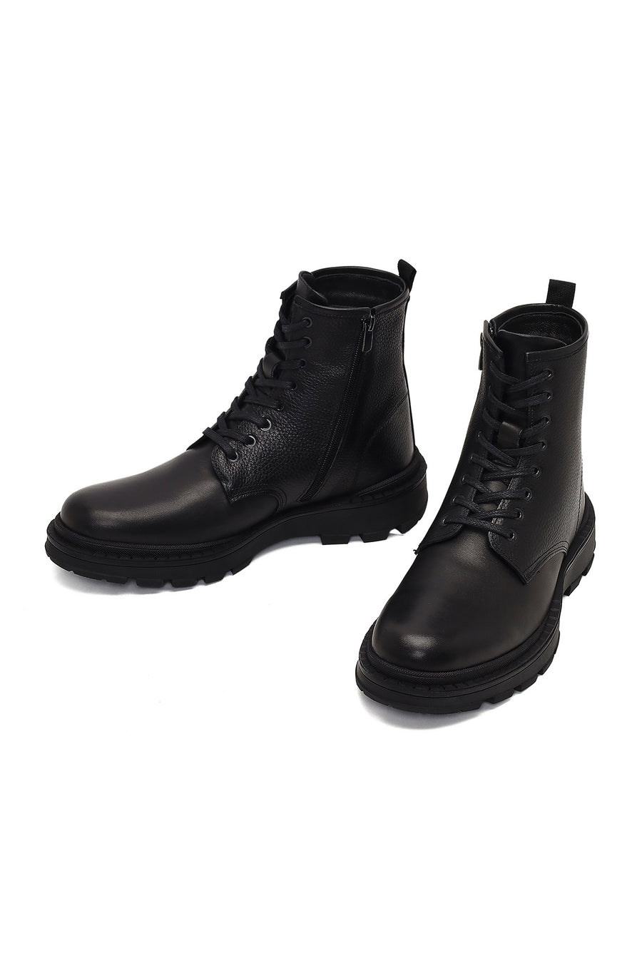 Male Black Lace-Up Zip Closure Leather Casual Boots
