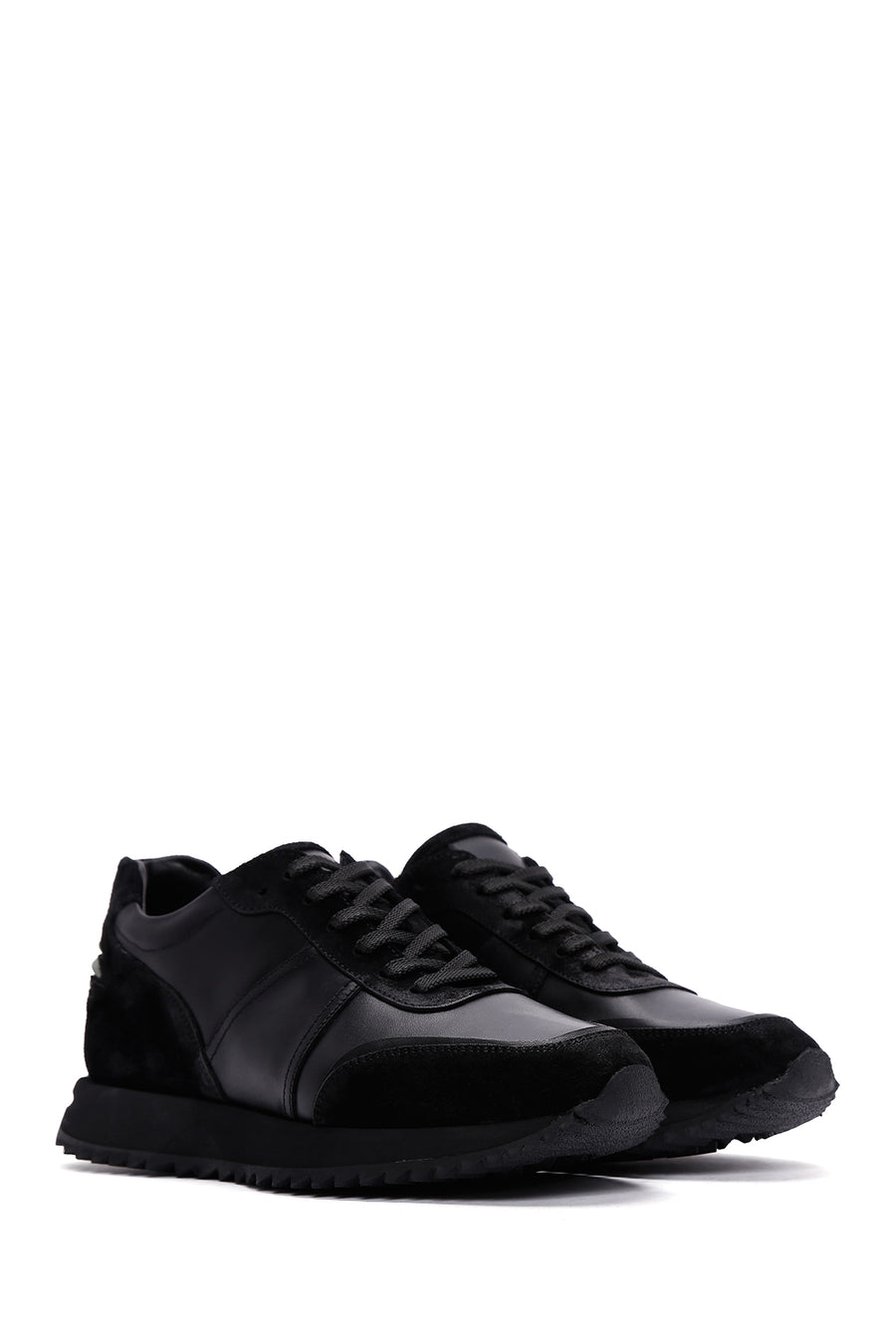 Men's Black Leather Suede Detailed Sneaker