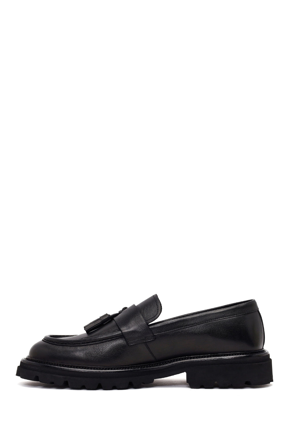 Erkek Siyah Püsküllü Deri Casual Loafer