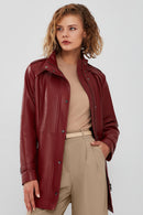 Whitney Women's Burgundy Long Leather Jacket | Derimod