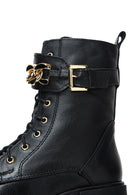 Women's Black Leather Buckle Heeled Boots | Derimod