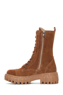 Women's Tan Suede Leather Zippered Boots | Derimod