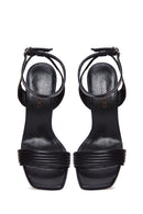 Women's Black Leather Heeled Sandals | Derimod