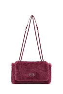 Women's Burgundy Long Strap Plush Crossbody Bag | Derimod