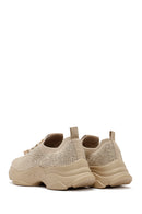 Derimod Zero Women's Beige Laced Stone Detailed Fabric Sneakers | Derimod