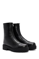 Women's Black Front Zipper Leather Boots | Derimod