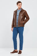 Bruno Men's Cognac Leather Jacket | Derimod