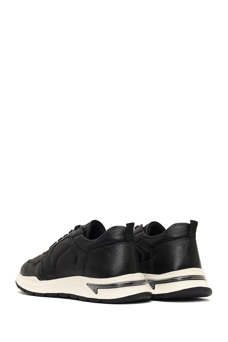 Erkek Siyah Bağcıklı Kalın Tabanlı Deri Sneaker