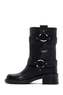 Women's Black Leather Buckle Boots | Derimod