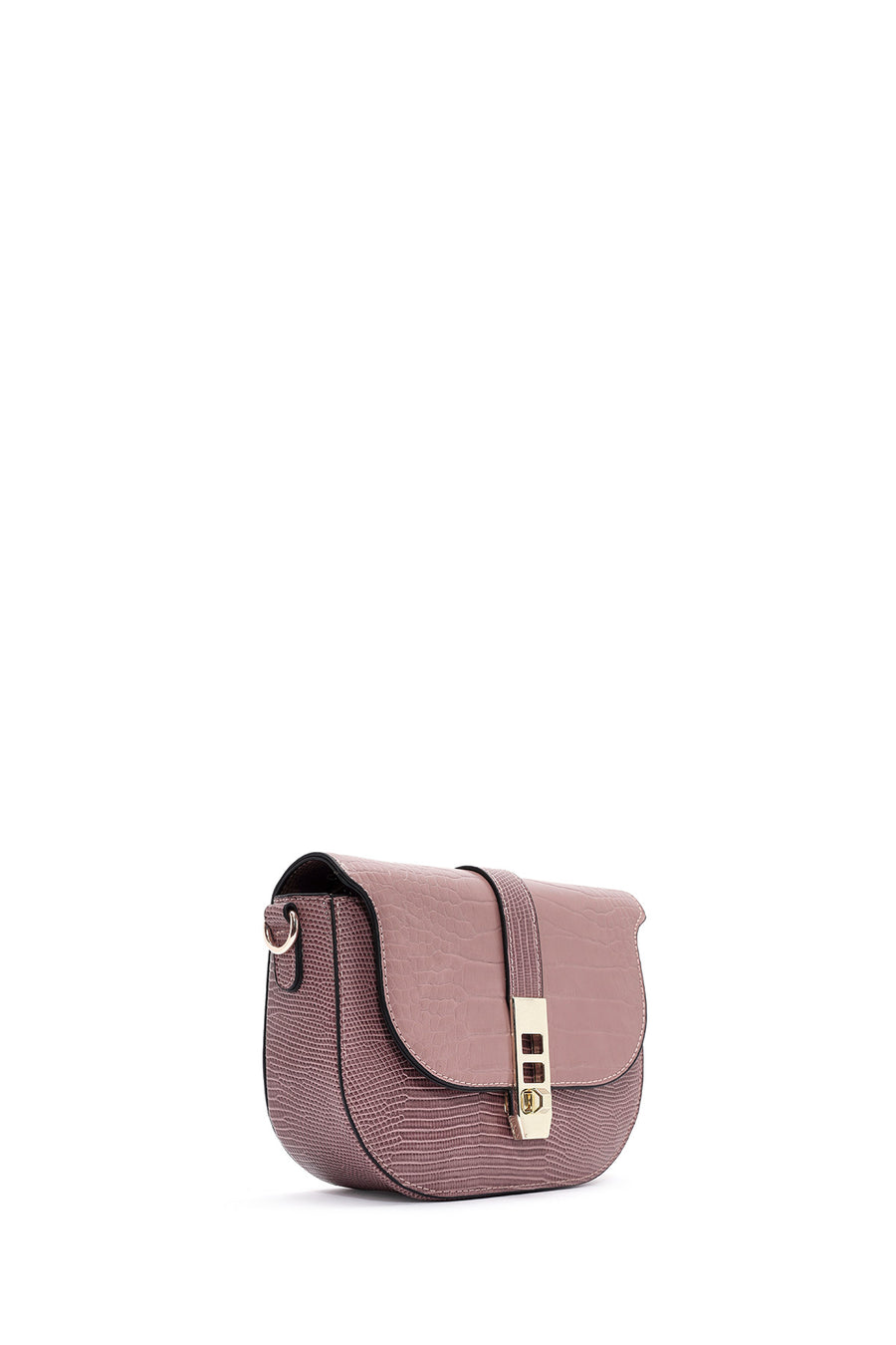Women's Pink Long Strap Crocodile Patterned Shoulder Bag