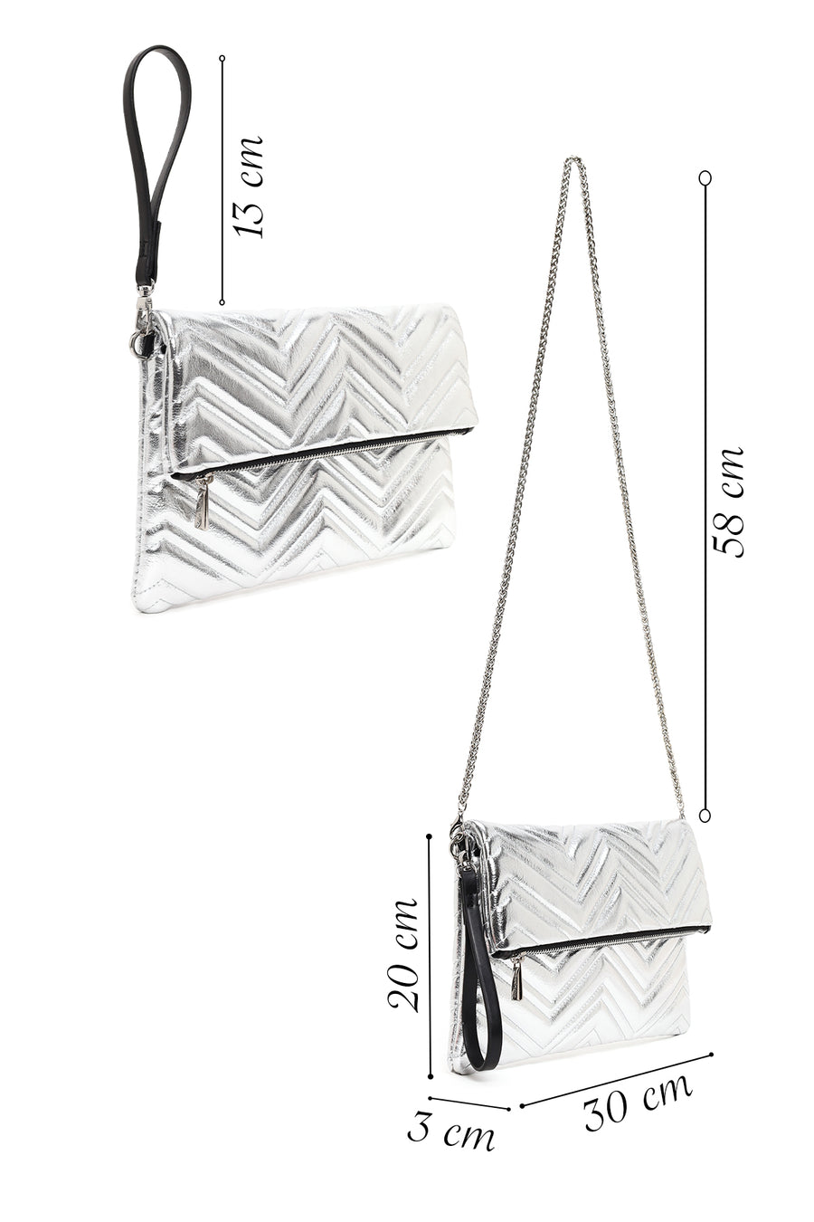 Woman Silver Chain-Strap Quilted Clutch Bag