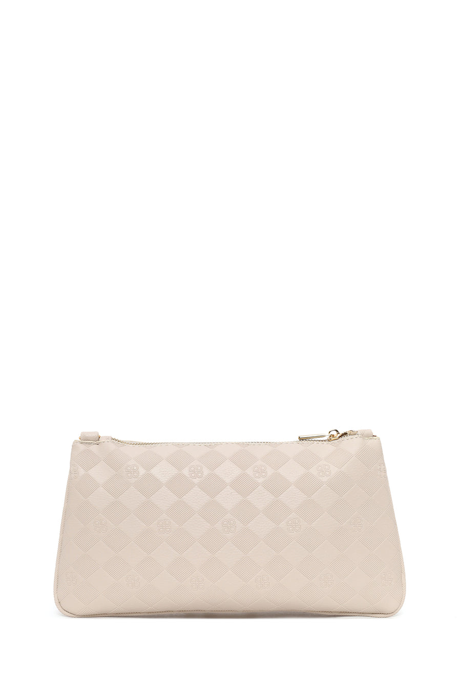 Woman Cream Long Strap Printed Clutch Bag