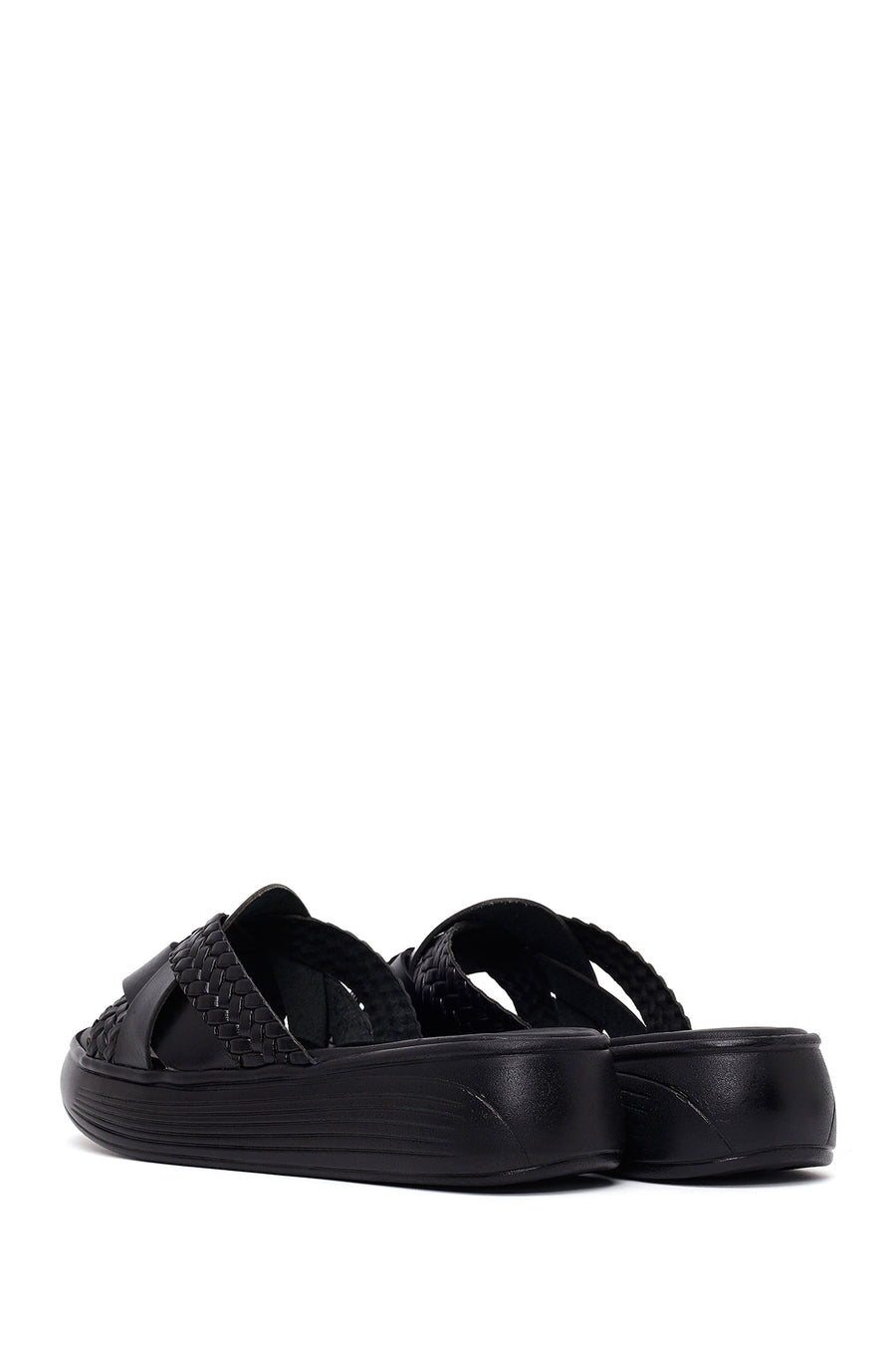 Woman Black Thick-Soled Leather Slipper