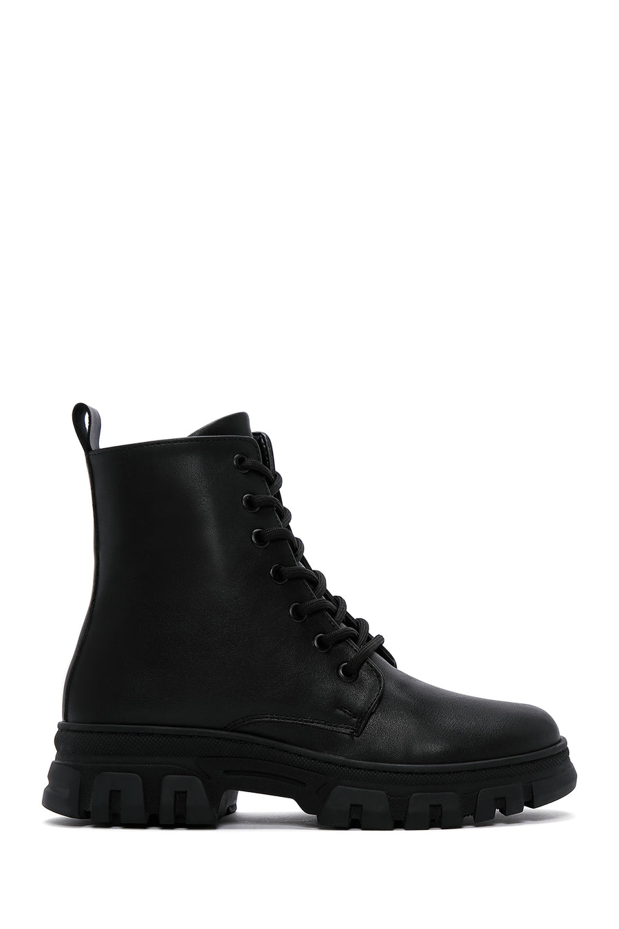 Women's Black Lace-Up Zipper Detailed Combat Boots 24WFE220618 | Derimod