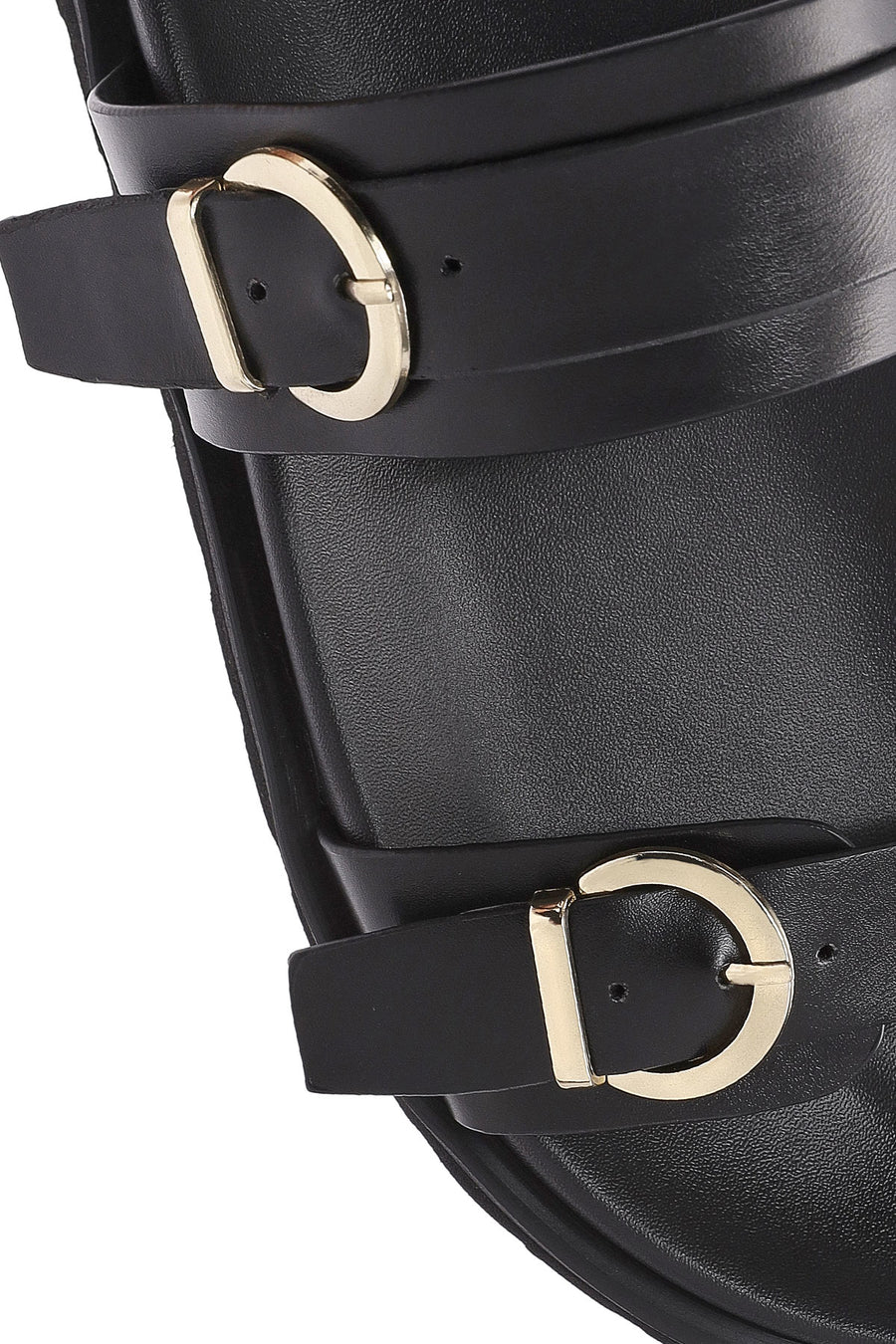 Women's Black Double Buckle Slippers