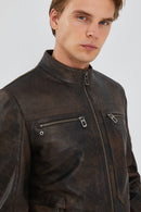 Kimmich Men's Brown Vintage Leather Jacket | Derimod