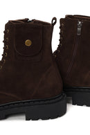 Male Brown Zip Closure Thick-Soled Suede Combat Boots | Derimod