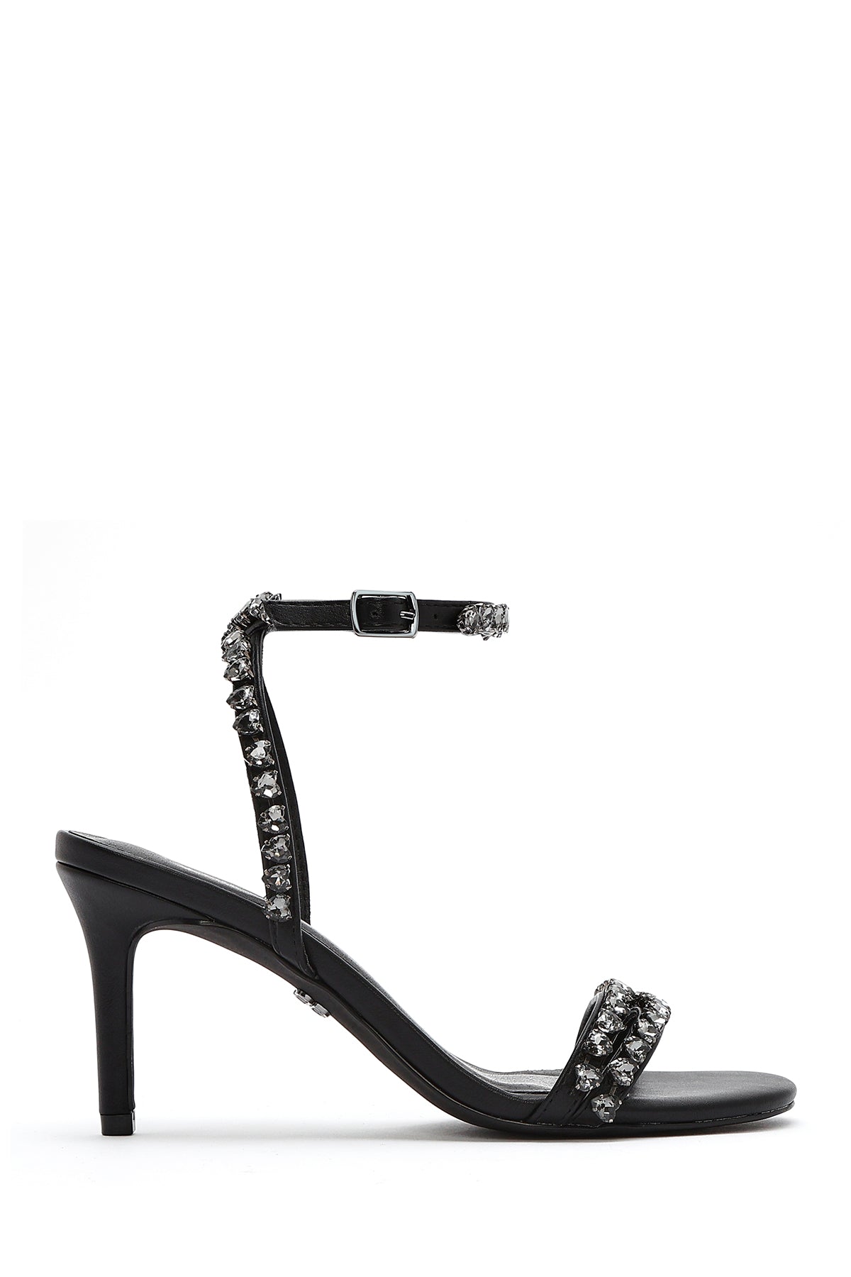 Kadın Siyah Bilekten Tokalı Taşlı İnce Topuklu Sandalet