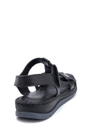 Women's Black Leather Casual Flat Sandals | Derimod