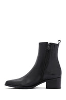 Women's Black Zipper Detailed Low Heel Leather Boots | Derimod