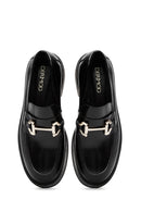 Women's Black Buckle Detailed Leather Masculine Loafer | Derimod