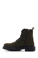 Men's Khaki Zippered Nubuck Leather Boots | Derimod