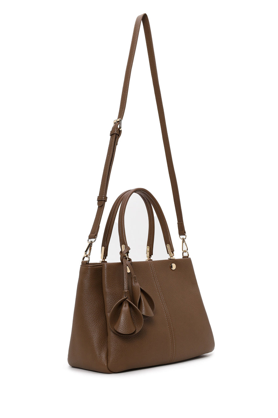 Woman Brown Long-Strap Charmed Shoulder Bag