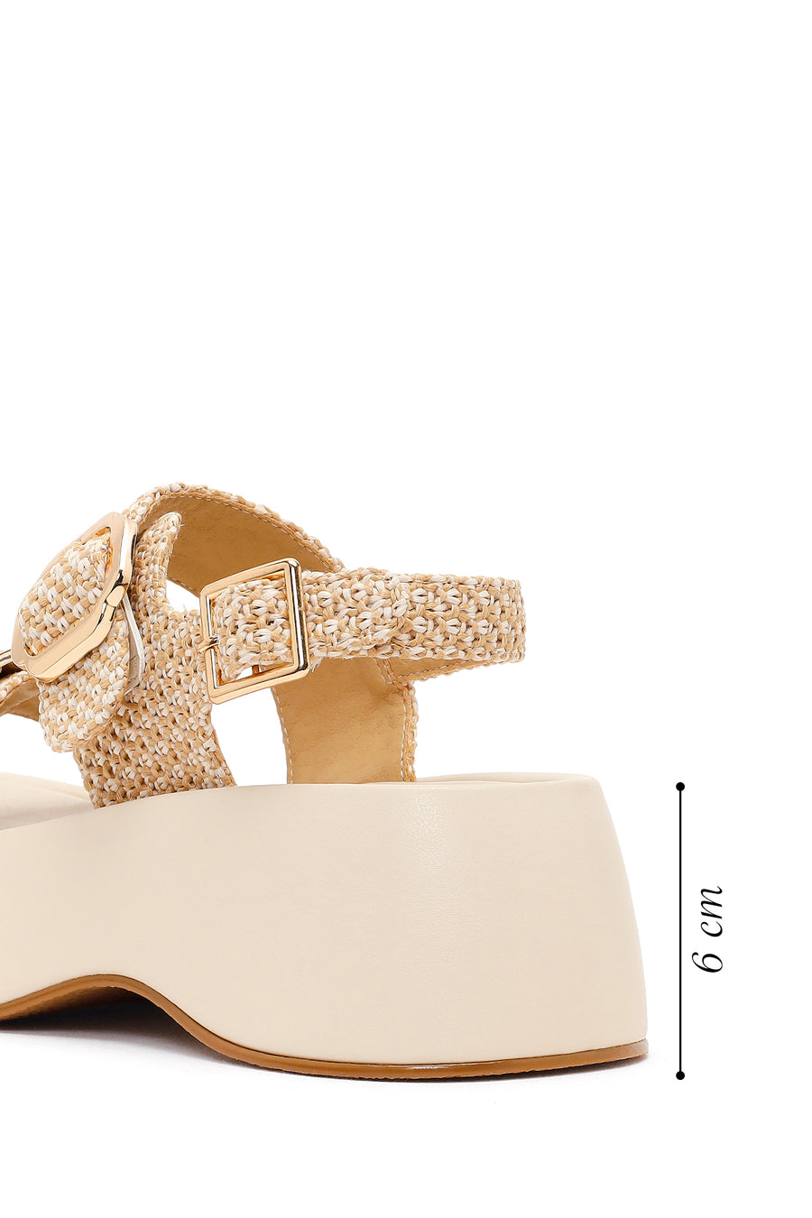 Women's Beige Double Buckle Thick-Soled Braided Sandals