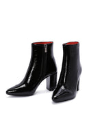 Women's Black Zippered Thick Heeled Patent Leather Boots | Derimod