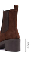 Women's Brown Thick Heeled Suede Chelsea Boot | Derimod